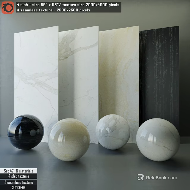 Various Color Marble Texture Floor Tiles Display With Sphere Samples 3d model