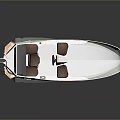 Small Recreational Boat With White Hull Brown Seats And Steering Wheel
