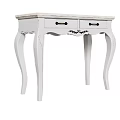 White Dressing Table With Two Drawers Black Handles And Carved Curved Legs