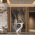 Elegant Modern Living and Dining Room Interior With Marble Wall Sofa and Dining Chairs