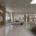 Modern Spacious Clothing Store Interior With Clothing Racks Sofa Display Counter And Skylight