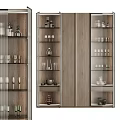 Modern Wine Cabinet With Glass Shelves Displaying Wine Bottles Glassware And Decorative Vases
