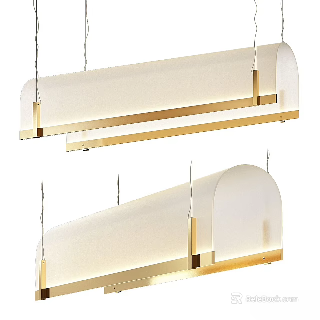 Elegant Modern Chandelier With Gold Metal Frame And White Fabric Shade Design 3d model 