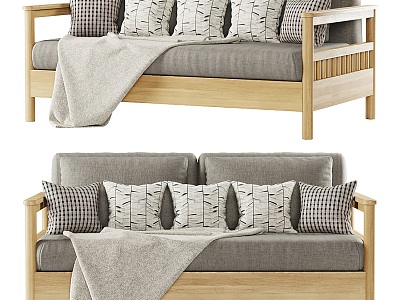 Modern Double Sofa Solid Wood Fabric Double Sofa model