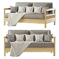 Modern Double Sofa Solid Wood Fabric Double Sofa 3d model