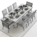 Modern Dining Table Set With Beige Chairs Tableware Candles And Wine Glasses 3d model