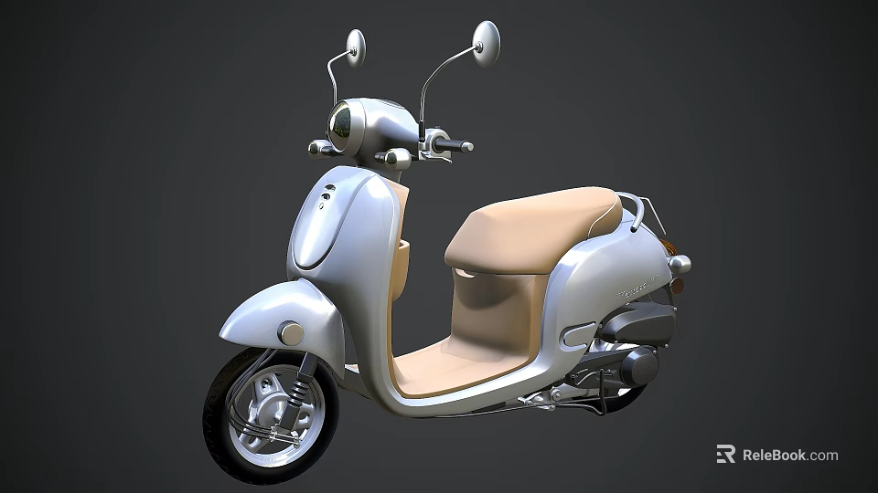 Modern Silver Scooter With Beige Seat Sleek Design And Side Mirrors 3d model 