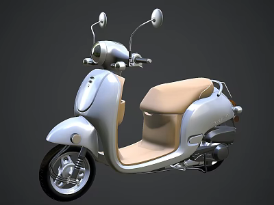 Modern Silver Scooter With Beige Seat Sleek Design And Side Mirrors 3d model