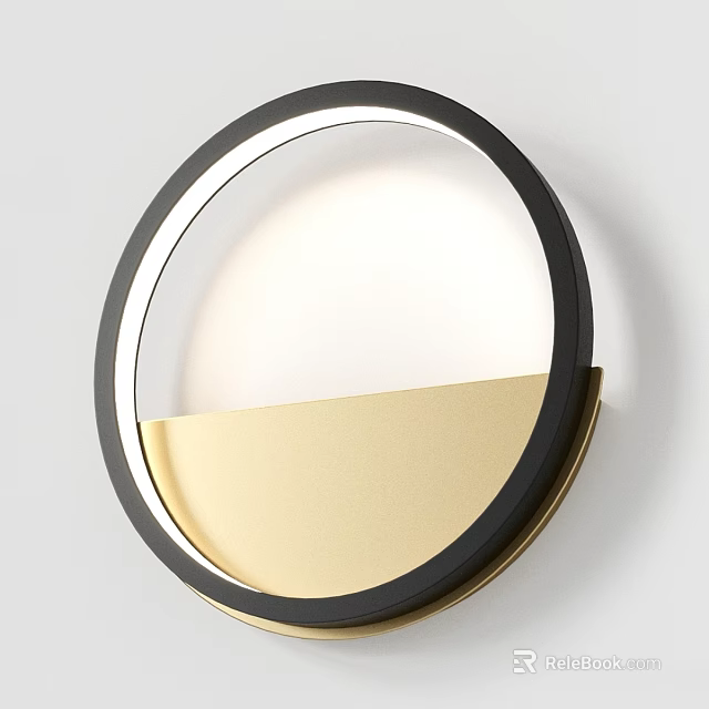 Modern Circular Wall Lamp With Black Frame And Gold Accent Design 3d model