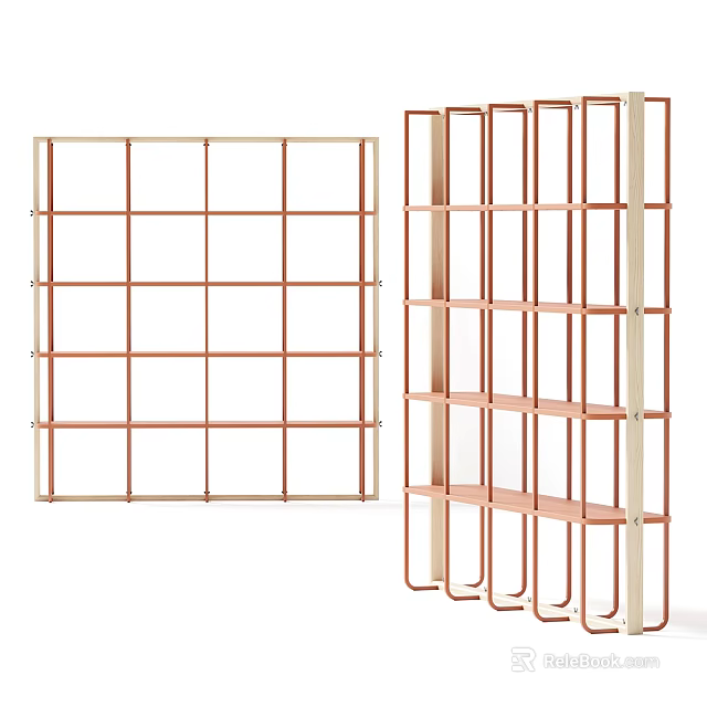 Modern Bookcase With Metal Frame Open Shelves Grid Design And Home Interior 3d model 