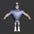 Muscular 3D Cartoon Police Character in Blue Uniform Shorts White Sneakers and Red Striped Socks