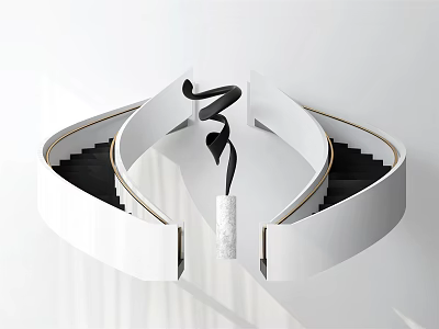 Modern Spiral Staircase Interior Design White and Black With Elegant Chandelier 3d model