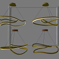 Modern Multiple Golden Curved Design Chandeliers For Stylish Elegant Interior 3d model