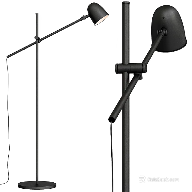 Modern Black Floor Lamp With Adjustable Arm And Minimalist Design For Home 3d model 