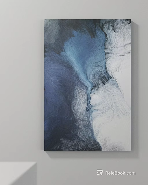Abstract Blue And White Modern Art Painting With Flowing Brush Strokes 3d model 