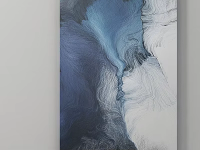Abstract Blue And White Modern Art Painting With Flowing Brush Strokes 3d model