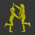 Two Girls In Yellow Sweaters Gray Pants Boots Holding Hands