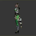 Armored Female Warrior Character With Mythical Creature Inspired Green And White Armor Featuring Feather Accents