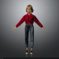 3D Character Model With Short Hair Red Sweater Blue Pants Standing Pose On Gray Background