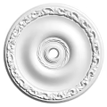 White Ornate Ceiling Rose With Decorative Carved Scrolls And Circular Center Design