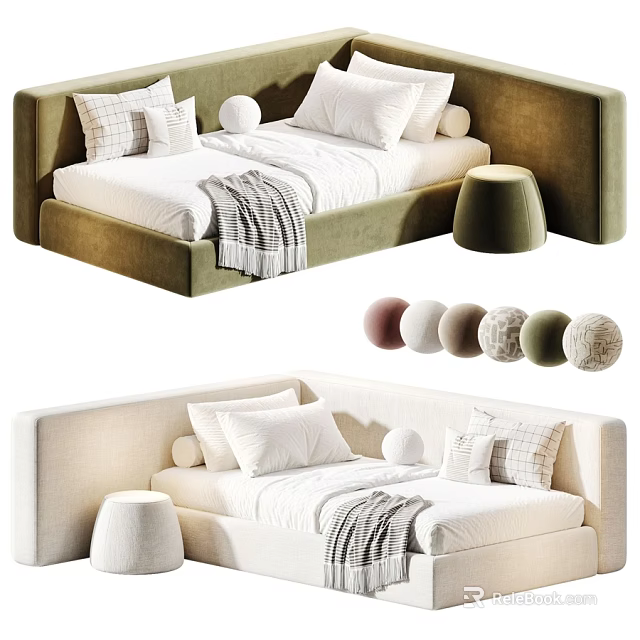 Modern Soft Fabric Upholstered Children Bed With Comfortable Bedding And Multiple Custom Color Options 3d model 