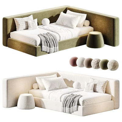 Modern Soft Fabric Upholstered Children Bed With Comfortable Bedding And Multiple Custom Color Options 3d model