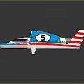 Streamlined Blue Red White Racing Speedboat With Star Stripe Pattern And Number 5