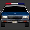 Classic Blue Police Car With Red And Blue Lights And POLICE Lettering