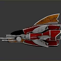 3D Rendered Sci Fi Spaceship Model Red Silver Body Orange Wings And Cannon Details