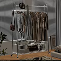 Stylish Hanging Clothes On White Rack With Beige Dresses Coats Bow Details In Bright Room