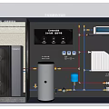 Industrial Condensing Unit System Background Wall With Fan Water Tank Pipes Valves Layout Diagram