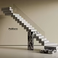 Sleek Modern Poliform Staircase With Glass Railing Marble Support And White Steps 3d model