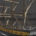 Historical Warship Model Featuring Tall Sailing Masts and Wooden Deck Details