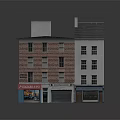 Two Story Commercial Building With Red Brick White Wall Ground Floor Storefronts Windows
