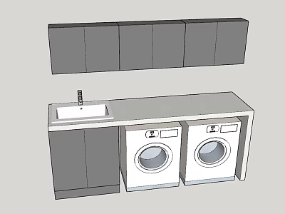 Modern Bathroom Cabinet Frame With Sink Countertop And Two Washing Machines 3d model