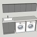 Modern Bathroom Cabinet Frame With Sink Countertop And Two Washing Machines