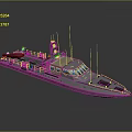 Modern Military Watercraft With Gray Hull Golden Windows And Radar Antenna Structure