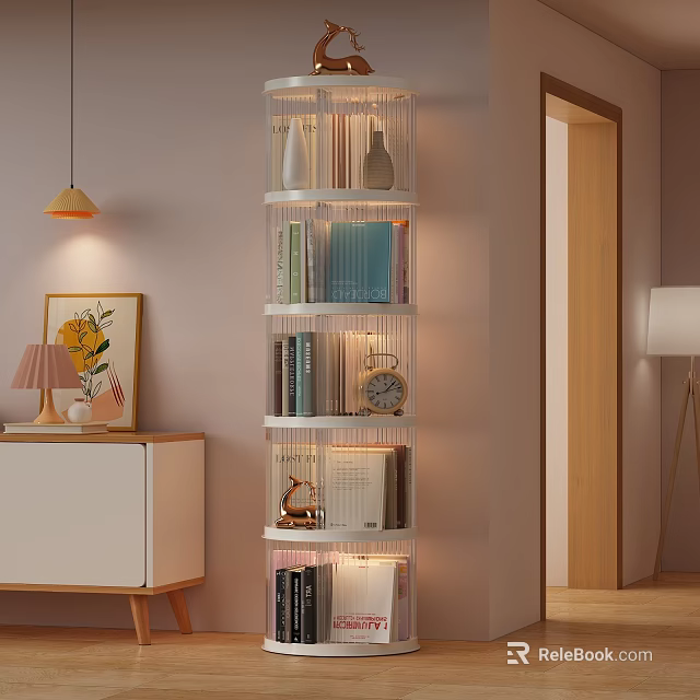 Modern Multilayer Bookshelf With Books Decorative Vases Clock And Stylish Home Decor 3d model 