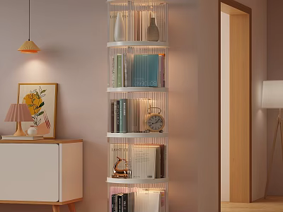 Modern Multilayer Bookshelf With Books Decorative Vases Clock And Stylish Home Decor 3d model