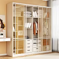 Sleek Modern Wardrobe with Glass Doors Hanging Clothes Folded Items and Storage Drawers