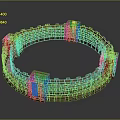 Circular Ancient City Wall Brick Structure With Battlements Red Flags And Yellow Emblems