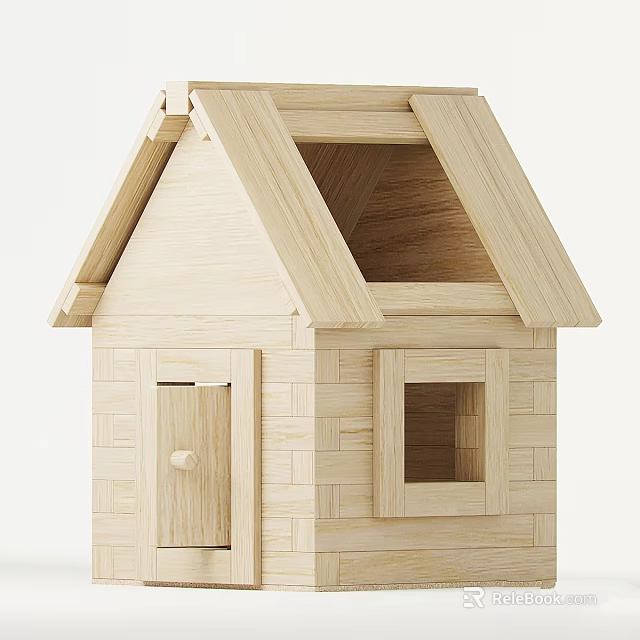 Wooden Dollhouse with Miniature House Structure Detailed Window and Door 3d model 