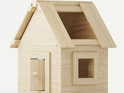 Wooden Dollhouse with Miniature House Structure Detailed Window and Door 3d model