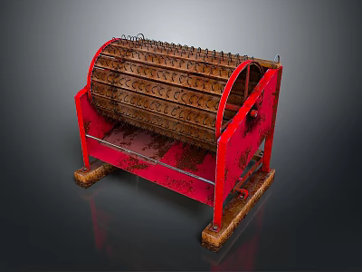 Vintage Red Rusty Industrial Roller Machine With Metal Structure And Base 3d model