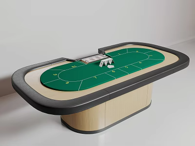 Modern Entertainment Poker Table With Green Felt Surface Wooden Base Game Chips And Playing Cards 3d model