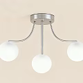 Modern Silver Chandelier with Circular Base and Three White Globe Shades 3d model