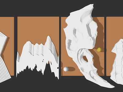 White Irregular 3D Wall Decor with Brown Panels and Sphere Accents 3d model