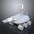 White Robotic Explorer With Multiple Wheels Top Camera Green Light And Mechanical Arm 3d model