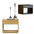 Modern Light And Dark Wood Bedside Tables With Metal Lamps And Drawer