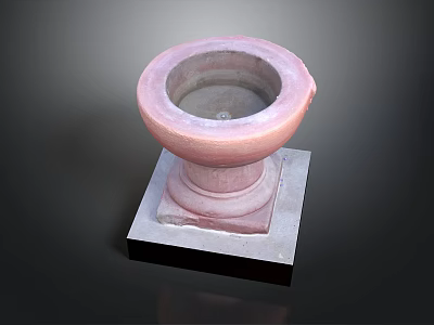 Pink Stone Bowl Container With Square Pedestal Base And Smooth Surface 3d model